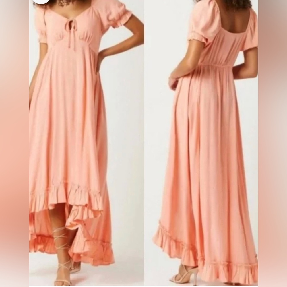 PATRONS OF PEACE Peach Ruffle High-Low Maxi Dress Size L - Picture 6 of 12